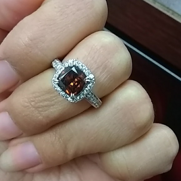 Jewelry - Halo brown gem 925 sterling silver ring